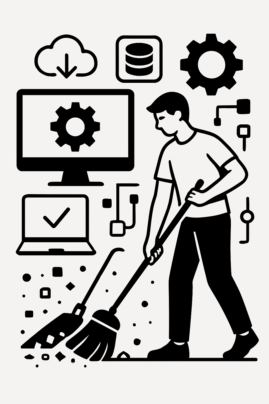 technology or software clean up or management black and white only no words-1